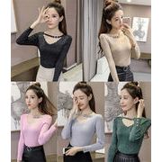 韓国版 ブライトシルク セーター ボトミングシャツ 女性 スリム ニット トップ  Tシャツ 潮