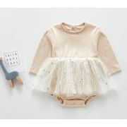 韓国 ベビー服 ロンパース 赤ちゃん服 ベビードレス可愛い 子供服 赤ちゃんワンピース 長袖 チュール 春