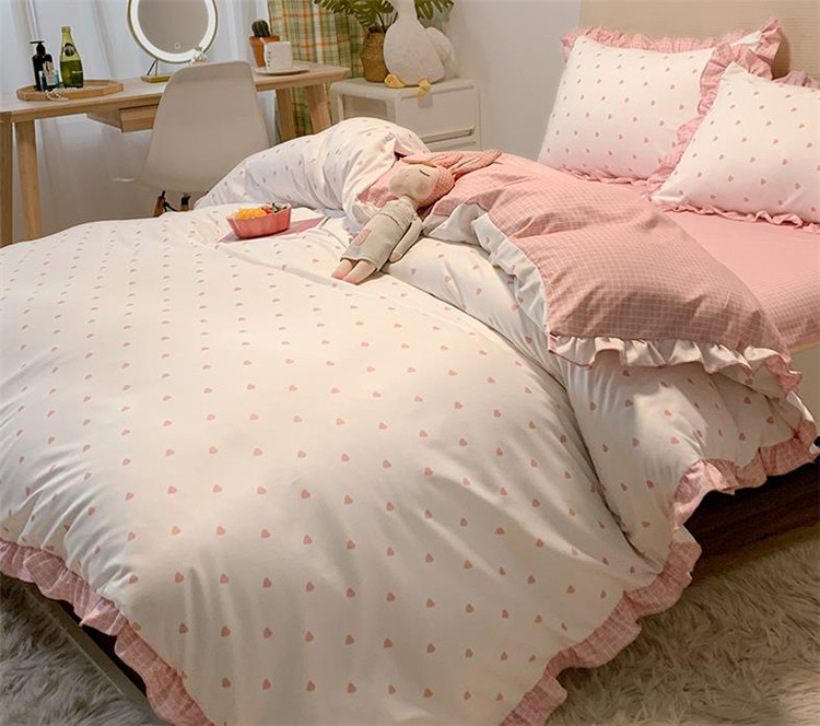 自社生産-高品質！韓国ファッション プリンセススタイル 刺繍 寝具 ベッドシート 4点セット