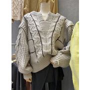 センスアップ 韓国ファッション ニットトップス 新スタイル カジュアル 百掛け 麻の花 セーター