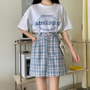 Aライン ハイウエスト スリミング 格子縞 スカート 小さい新鮮な 百掛け ショートスカート