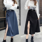 【Women】韓国ファッション　スカート　おしゃれ　スリット入り　無地　デザイン