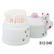 ★便利な器　笑福喜楽★　可愛いキッチンコレクション　【がんばり猫　綿棒入れ】
