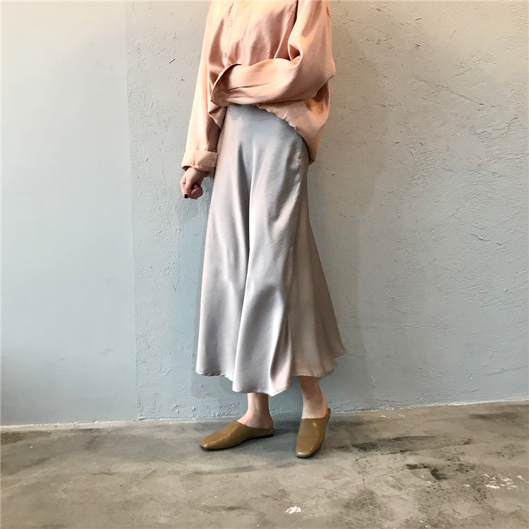 毎日着たいデザイン 韓国ファッション  サテン ハイウエスト スカート フィッシュテールスカート