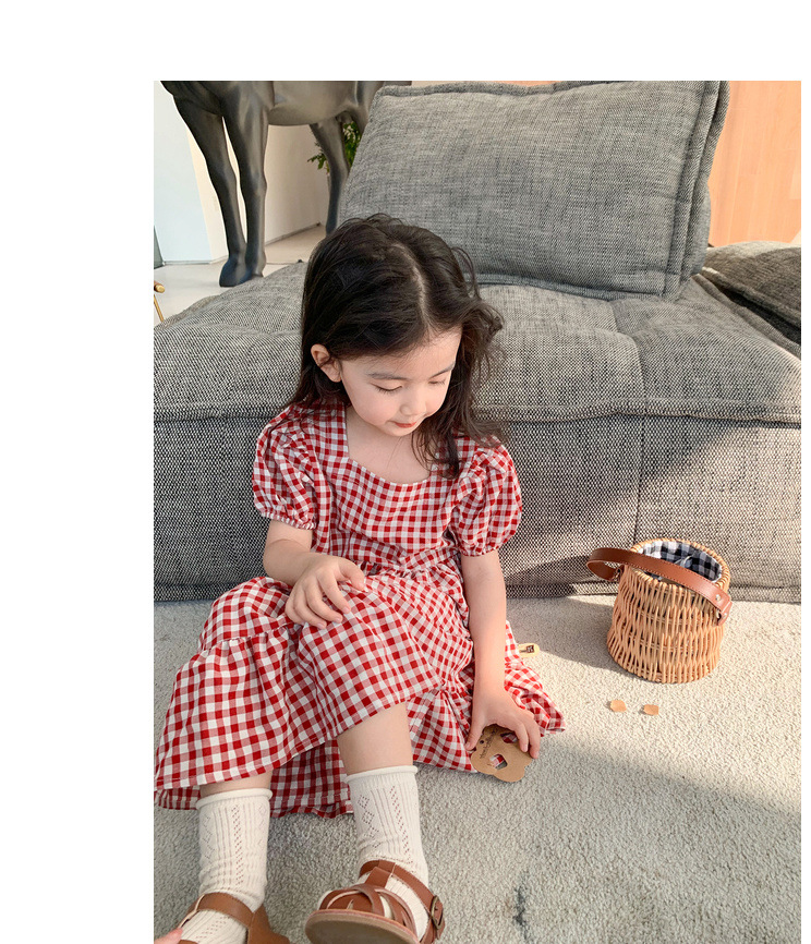 2021春夏新作 韓国風 子供服 女の子 可愛いキッズ ギンガムチェック柄  