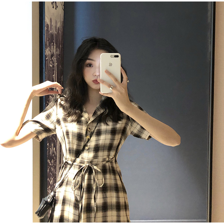 魅力を増すコツ 韓国ファッション フレンチスタイル 気質 おしゃれな ロングスカート 格子縞 学生