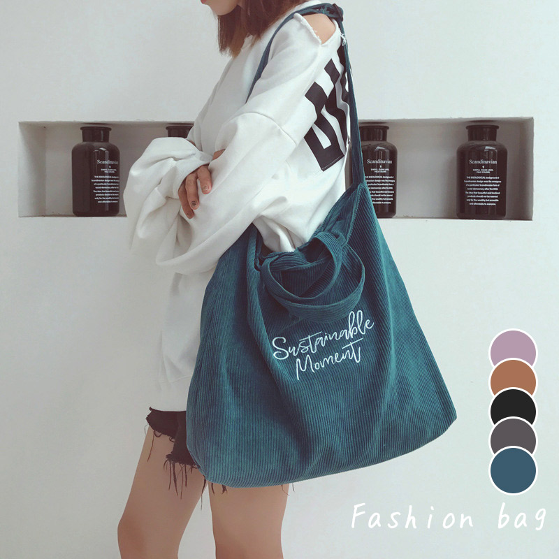 【Bag】2022年春夏新作　コーデュロイショルダーバッグ　エコバッグ　韓国ファッション