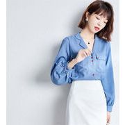 今から買い足すならこの１枚 韓国ファッション プリーツ シャツ  シンプル アイスランドブルー