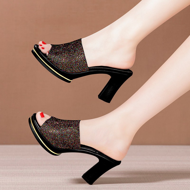 さっと履けてキレイ見え 夏 新作 韓国スタイル サンダル 太ヒール ハイヒール スリッパ 靴 美脚