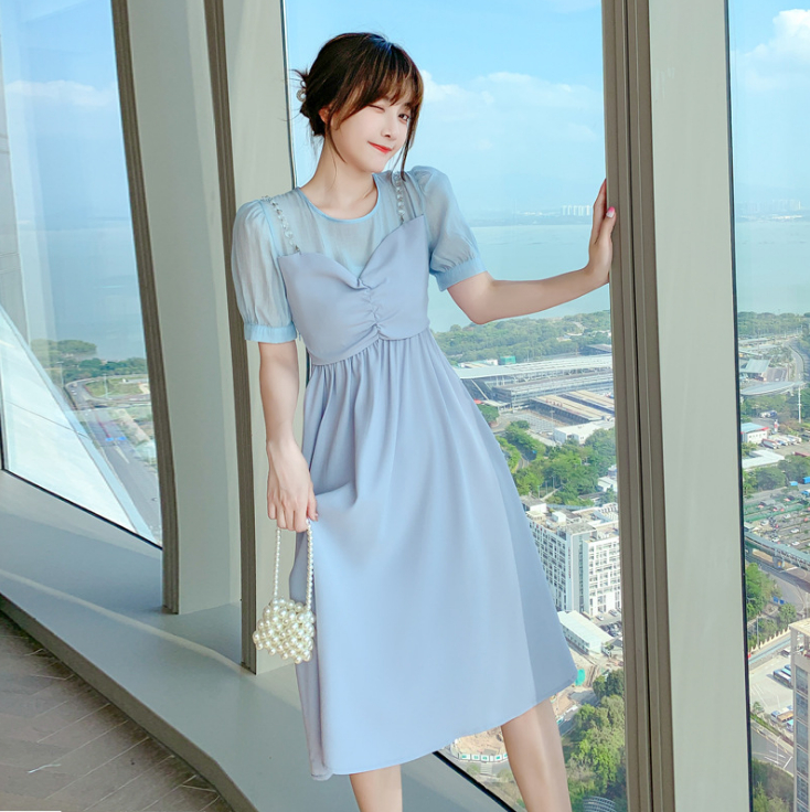 夏 新作 レディースファッション 韓国スタイル ハイウエスト スカート パフスリーブ ワンピース