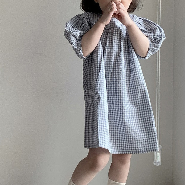 M 21夏新作 女の子 パフスリーブ 半袖 ギンガムチェック ワンピース キッズ 韓国子供服 全2色 アパレル 聖哲合同会社minori 問屋 仕入れ 卸 卸売の専門 仕入れならnetsea