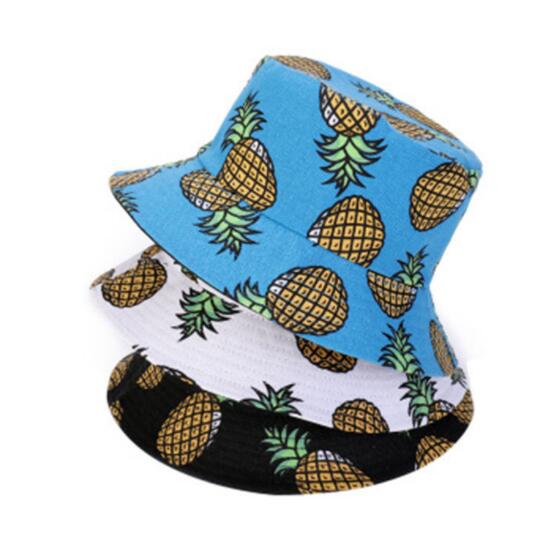 夏　 帽子　UVカット　 日よけ防止　つば広　折りたたみ　パイナップル　可愛い　56-58cm