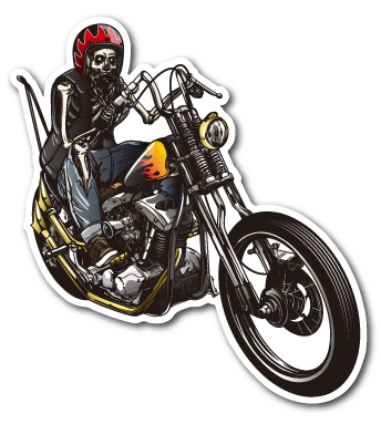 バイカーステッカー BIKER STICKER バイク ハーレー ヘルメット スカル&バイク RIGHT 骸骨 ドクロ BK016