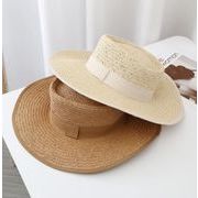夏　帽子　麦わら帽子　UVカット 　日よけ防止　つば広　リボン　ビーチハット　56-58cm