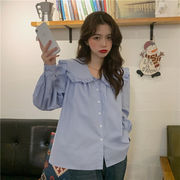 今っぽトレンド 韓国ファッション スリム 大きいサイズ 韓国語版 気質 フリル 人形の襟 ラペル 長袖