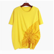 気持ちいい布地&#10069; シャツ 快適である シャーリング 個性 ラウンドネック 半袖 Tシャツ 韓国語版
