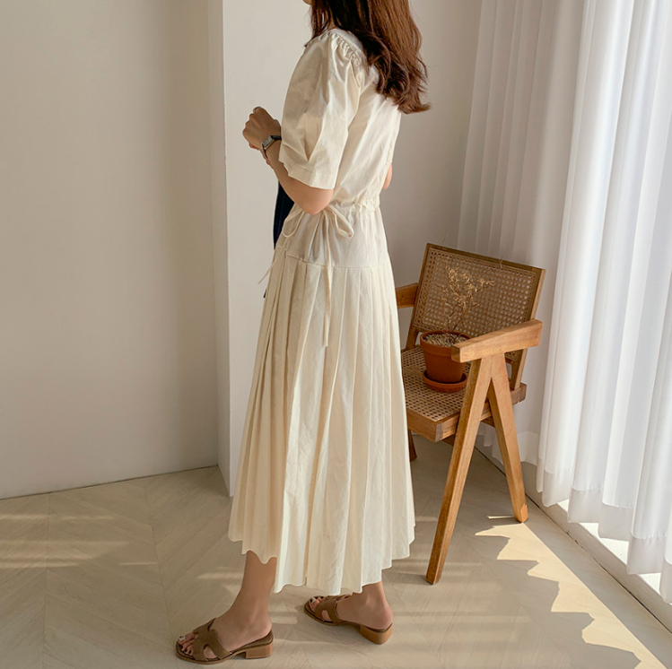 人気のあるデザイン ラウンドネック パフスリーブ プリーツ ワンピース 韓国ファッション レディース アパレル エスペランス 合同会社 問屋 仕入れ 卸 卸売の専門 仕入れならnetsea