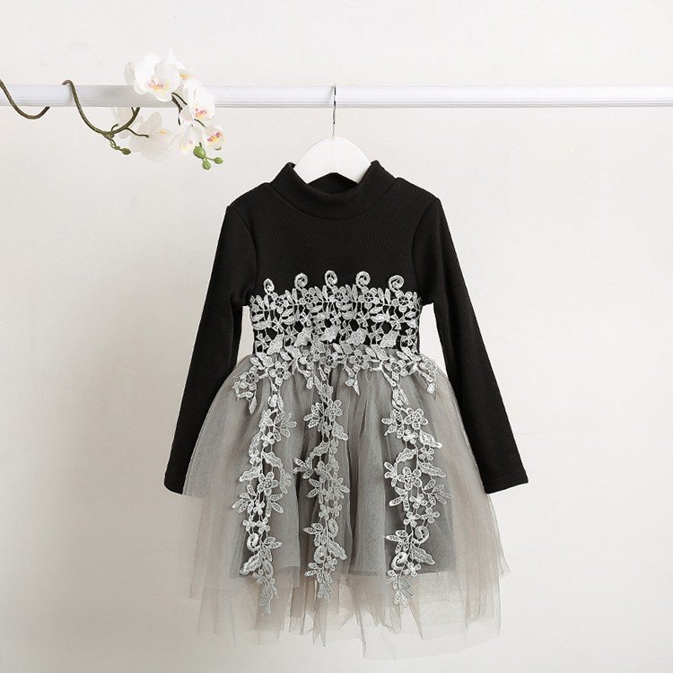子どもドレス キッズワンピース ベビー 赤ちゃん 長袖 チュールスカート 黒ワンピ アパレル 個人事業主 グッズワン 問屋 仕入れ 卸 卸売の専門 仕入れならnetsea