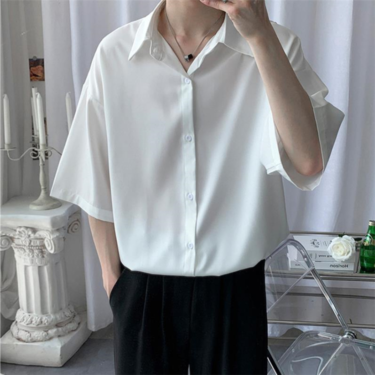 チャーミングなイケメン 韓国ファッションゆったりする ピュアカラー 半袖 シャツ カジュアル トレンド