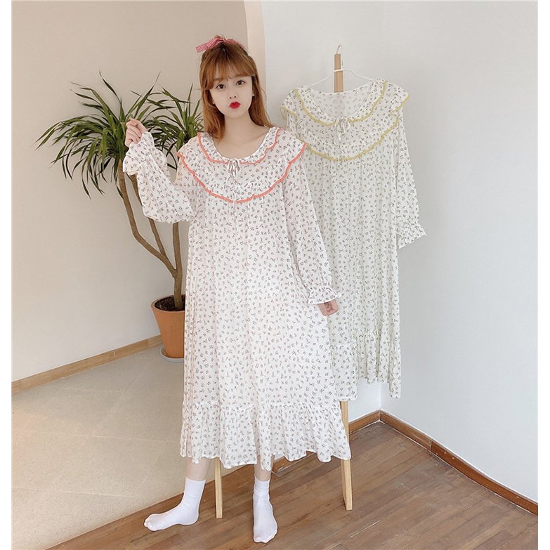 ネグリジェ 春夏秋 姫 ネグリジェ 白ワンピース フレア 花柄ネグリジェ ロング丈 長袖 アパレル 個人事業主 グッズワン 問屋 仕入れ 卸 卸売の専門 仕入れならnetsea