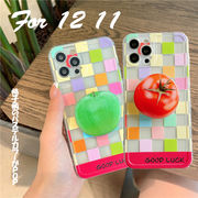 2021新作 トマト　アップル　パステル　クリア　格子　スマホケース　TPU compatible for iPhone 12 11