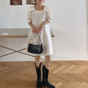 デートテクニック 韓国ファッション 人形のスカート ワンピース ミニスカート スクエアネック