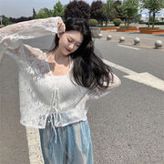 韓国ファッション sweet系 百掛け 日焼け止めシャツ ワイドレッグパンツ カジュアル 3点セット