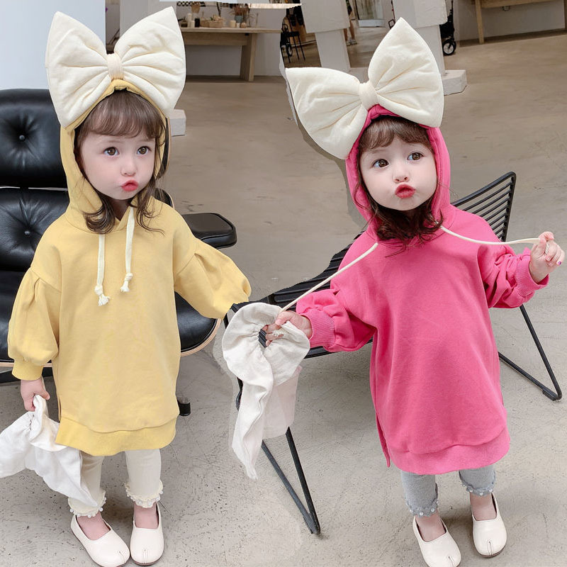 韓国風子供服　韓国ファッション　可愛い　リボン　ワンピース　パーカー