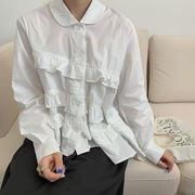 甘辛コーデならおまかせ 韓国ファッション シャツ セット スリム フリル イレギュラー ケーキスカート