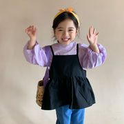 秋冬 新作 韓国スタイル 女の子 パフスリーブ サロペット ガーター 2点セット 子供服 キッズ服
