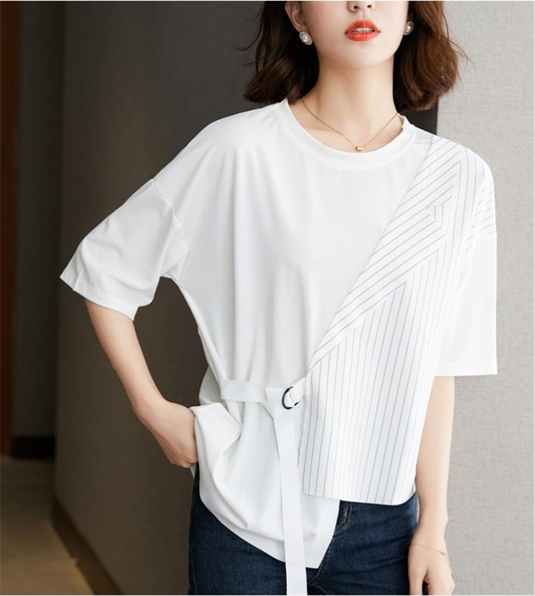 韓国ファッション 2021 半袖 Tシャツ デザインセンス フェイク2ピース 縫付 スリム トップス