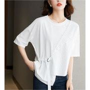 韓国ファッション 2021 半袖 Tシャツ デザインセンス フェイク2ピース 縫付 スリム トップス