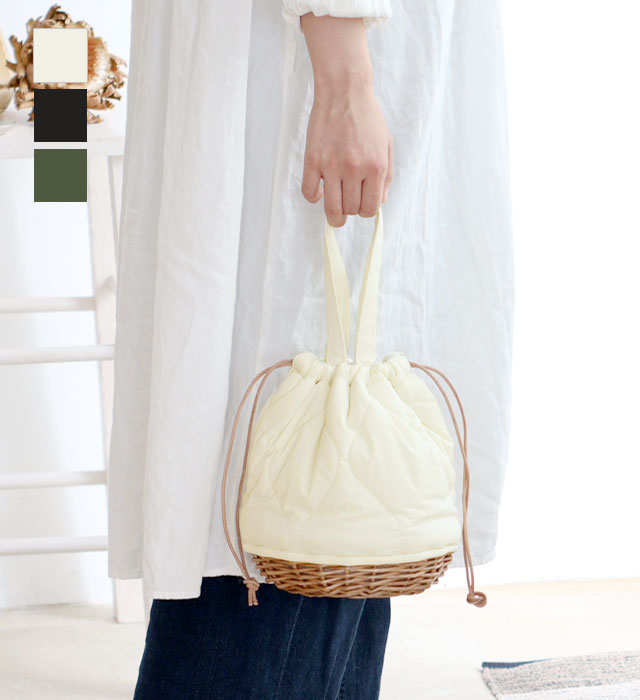 【KAGOBAG】柳キルティング 巾着バッグ (3色) Carmelina / カルメリーナ かごバッグ