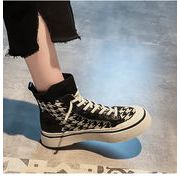 おすすめ商品 韓国ファッション シングルシューズ 厚底 千鳥格子 バンディング 伸縮性のあるブーツ