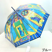 【雨傘】【長傘】【ビニール傘】ステンドグラス猫柄裾パイピング同色手元付きジャンプ傘