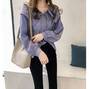 女性の新しい韓国人形襟大型縞模様のシャツの女性のルースシックなシャツ香港の揚げのシャツ