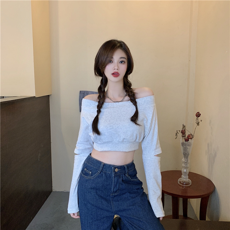 韓国ファッション 個性 短い オフショルダー 破れ 長袖 オープンウエスト パーカー トップス Watsons Biz Id