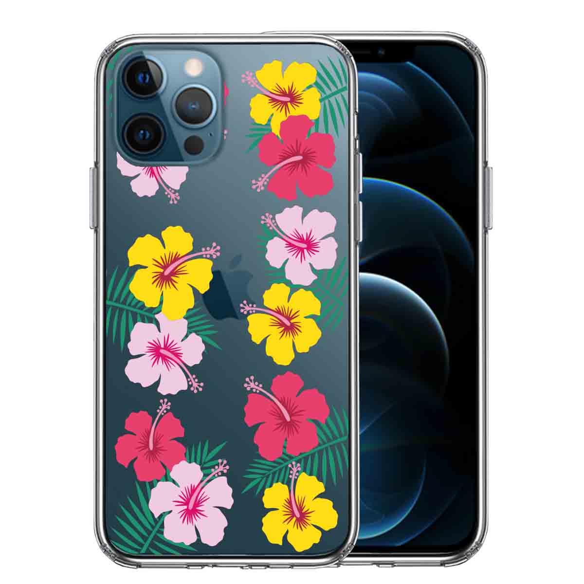 iPhone12 Pro 側面ソフト 背面ハード ハイブリッド クリア ケース ハワイ 花 フラワー フローラル 花柄