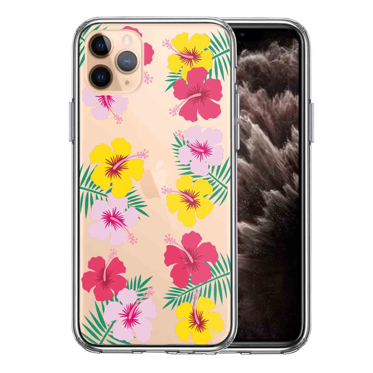iPhone11pro  側面ソフト 背面ハード ハイブリッド クリア ケース カバー ハワイ 花 フラワー 花柄
