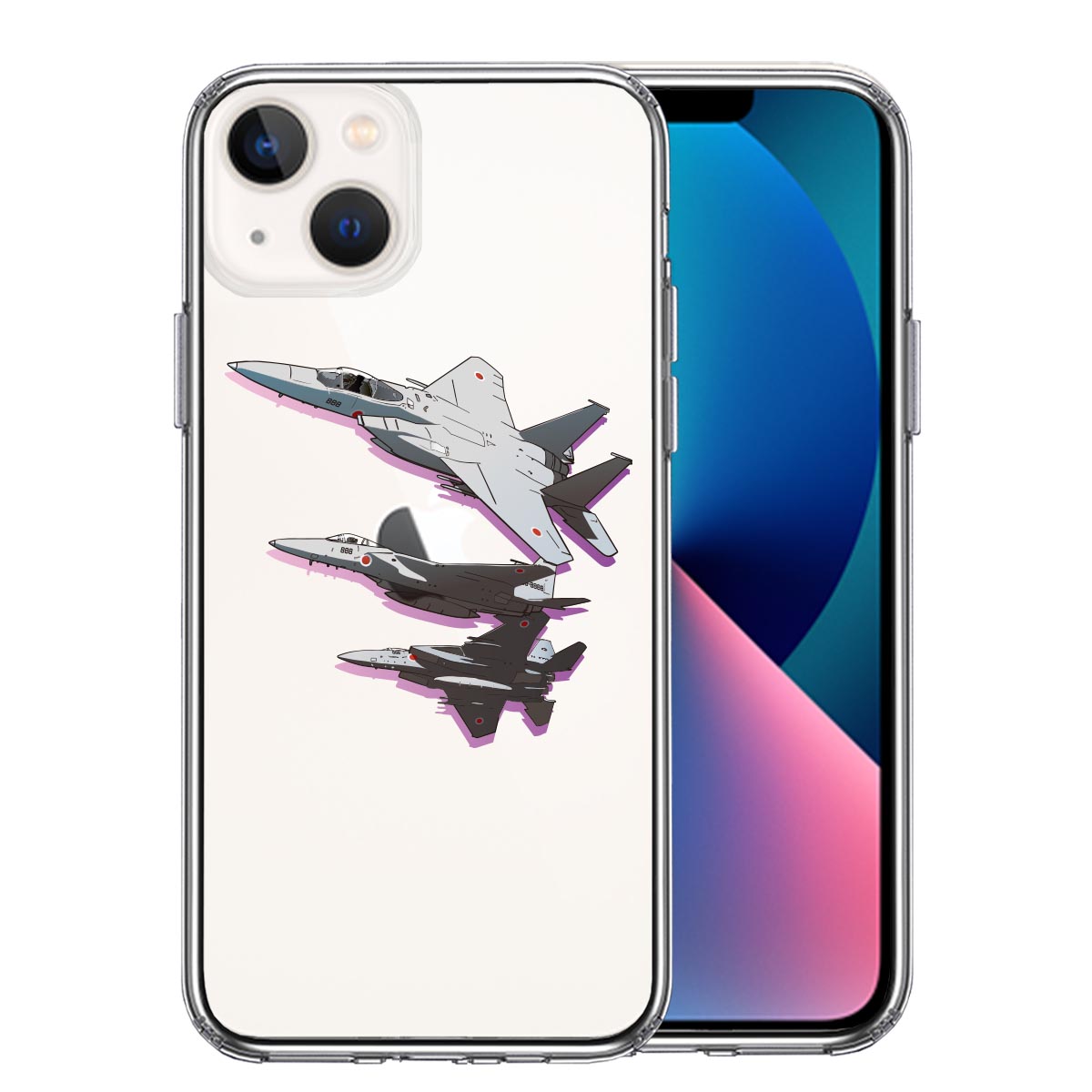iPhone13mini 側面ソフト 背面ハード ハイブリッド クリア ケース 戦闘機 F-15J 編隊飛行 ブレイク ！