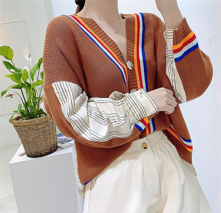 ニット カーディガン セーター コート ゆったりする カジュアル 韓国 縫付 フェイク2ピース