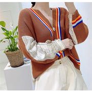 ニット カーディガン セーター コート ゆったりする カジュアル 韓国 縫付 フェイク2ピース