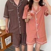 パジャマレディースメンズ 綿 前開きパジャマ 半袖 上下セット パジャマ  韓国風 ルームウェア 部屋着