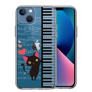 iPhone13mini 側面ソフト 背面ハード ハイブリッド クリア ケース ピアノ 3 猫ふんじゃった ハート