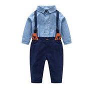 韓国スタイル 赤ちゃん 秋冬 スーツ 子供服 長袖 シャツ サスペンダー ズボン ２点セット 男の子