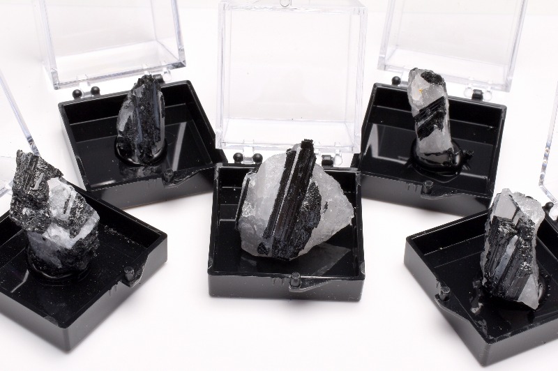 コレクション ブラックトルマリンと水晶の共生 5個セット　33.5x35mm　鉱物標本_CR1468 【宅急便のみ】