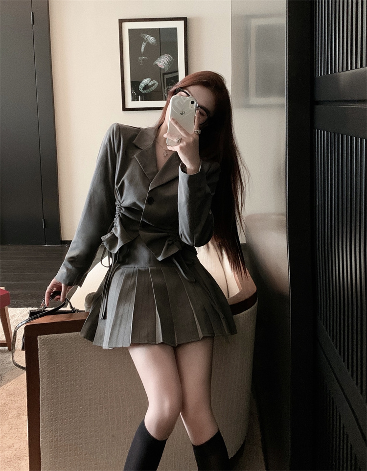 大HIT記念お見逃しなく 韓国ファッション スーツ プリーツスカート ミニスカート コート セット