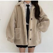 デイリーに使える 韓国ファッション 単体ボタン 子羊の毛 ファーコート ゆったりする スクエアネック