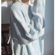 韓国ファッション 大きいサイズ モヘア ゆったりする 麻の花 セーター 秋冬 厚手 ニットセーター