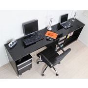 パソコンデスク 最大210cm 鏡面仕上 日本製 ブラック デスクセット 机+スライド書棚+チェスト